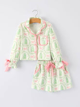 Load image into Gallery viewer, Christmas Tree &amp; Bow Print Girls Pajama Set
