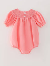 Load image into Gallery viewer, Pink Smocking Embroidered Crucifix Girls Romper
