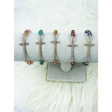 Load image into Gallery viewer, Rhinestone Gold Cross Multi Tone Beaded Bracelet
