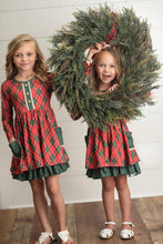 Load image into Gallery viewer, Kids Red Green Plaid Ruffle Button Holiday Christmas Dress
