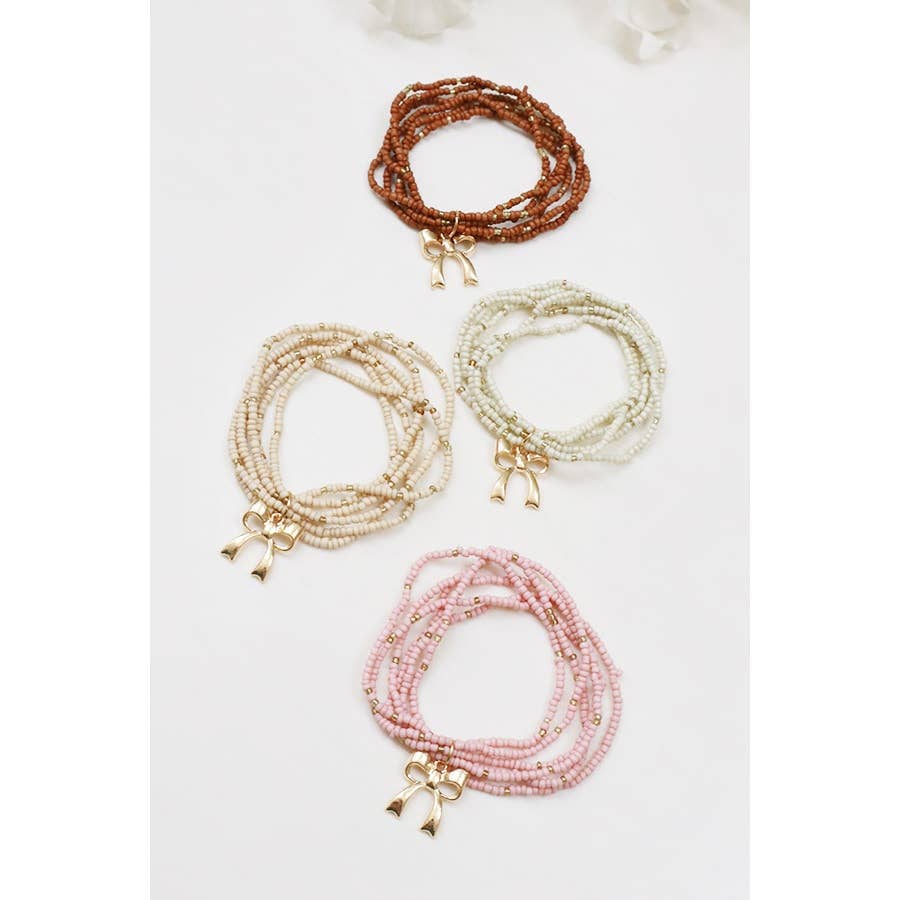 Seed Bead  with Bow Pendant Bracelet