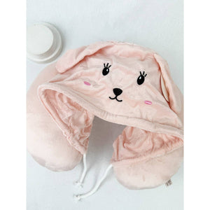 Velvety Bunny Travel Neck Pillow with Hoody