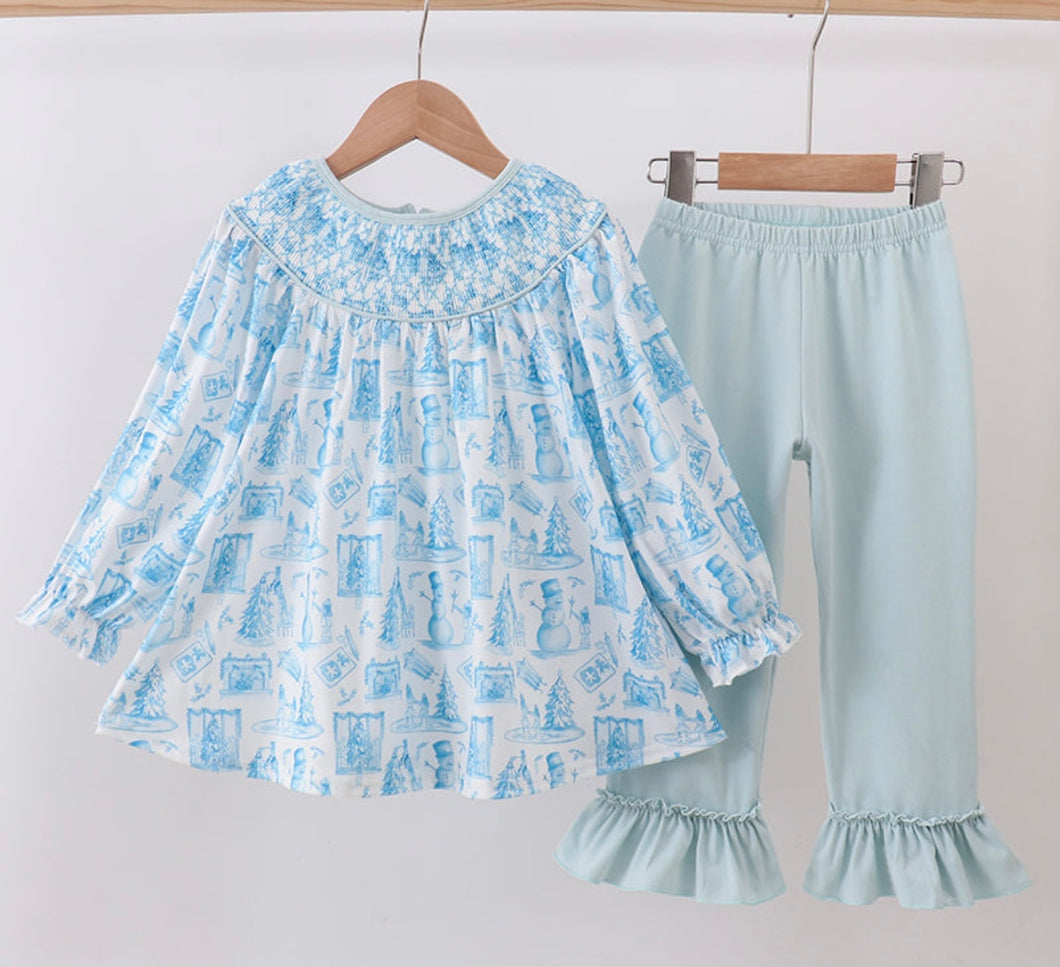 Let it Snow Baby Blue Pant Set