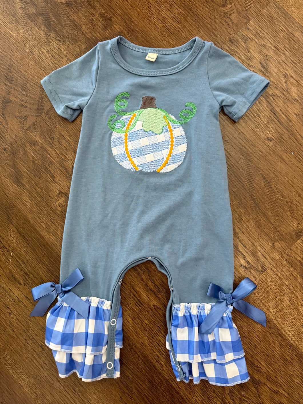 Blue Gingham Pumpkin Romper