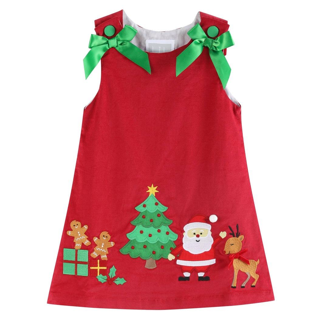 Red Corduroy Christmas Applique Bow Dress – Build a Bow Boutique