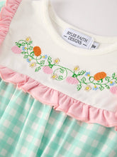 Load image into Gallery viewer, Thanksgiving Day Fall Pumpkin Flowers Embroidered Check Girls Romper
