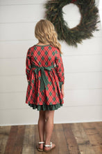 Load image into Gallery viewer, Kids Red Green Plaid Ruffle Button Holiday Christmas Dress
