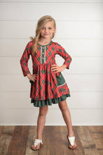 Load image into Gallery viewer, Kids Red Green Plaid Ruffle Button Holiday Christmas Dress
