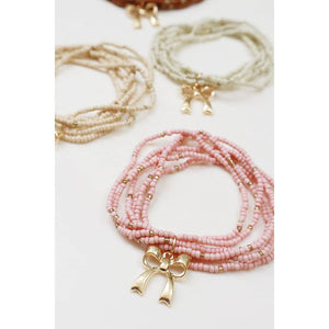 Seed Bead  with Bow Pendant Bracelet