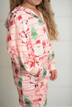 Load image into Gallery viewer, Kids Pink Santa Lounge Zip Hoodie Onesie with Critter Ears
