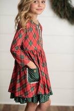 Load image into Gallery viewer, Kids Red Green Plaid Ruffle Button Holiday Christmas Dress
