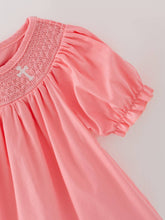 Load image into Gallery viewer, Pink Smocking Embroidered Crucifix Girls Dress

