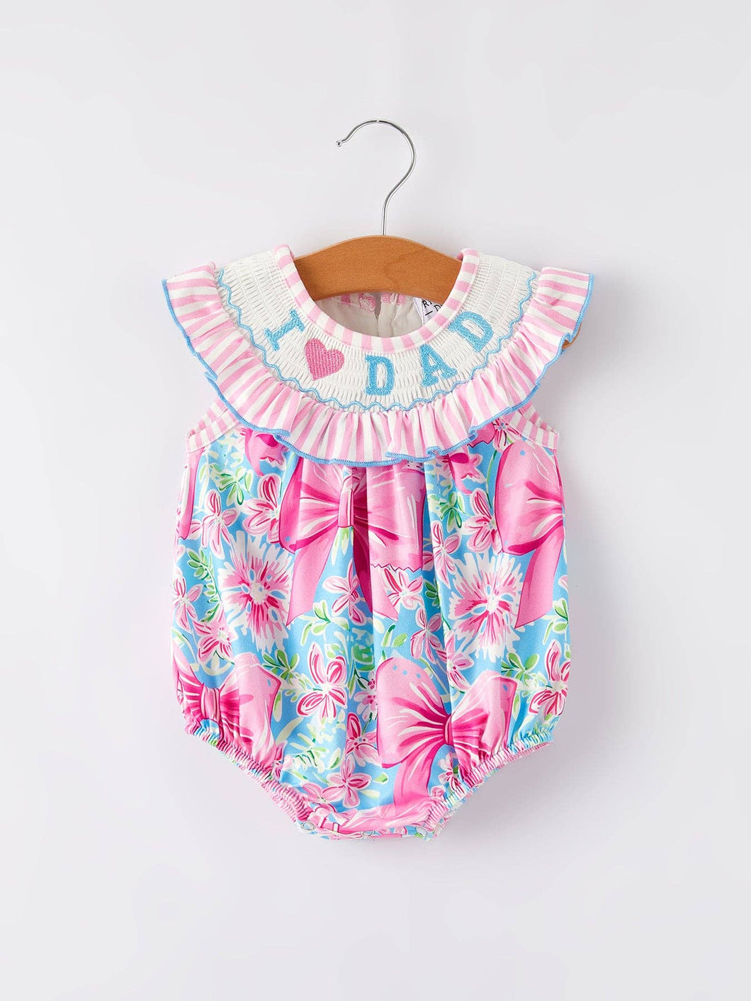 “I ❤ DAD”Embroidery Smocking Baby Girls Bubble